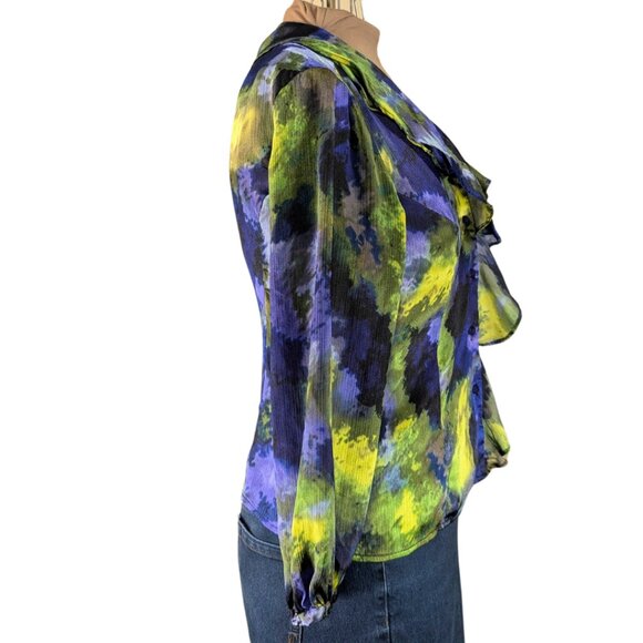 SOLD Lauren Ralph Lauren Wmns Large Long Sleeve Ruffle Watercolor Button Blouse - Picture 3 of 8